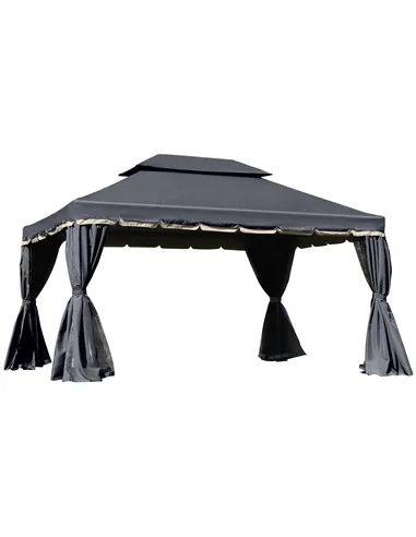 Outsunny 3 x 4m Aluminium Garden Gazebo, Marquee Canopy Shelter Pavilion Party Tent with Nets and Curtains for Garden and Deck, 