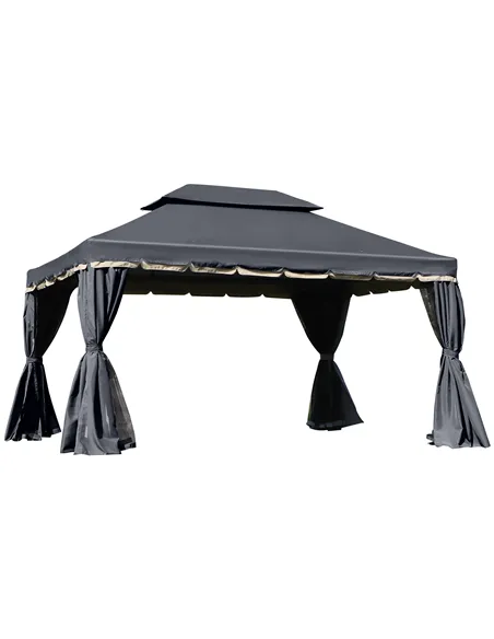 Outsunny 3 x 4m Aluminium Garden Gazebo, Marquee Canopy Shelter Pavilion Party Tent with Nets and Curtains for Garden and Deck, 