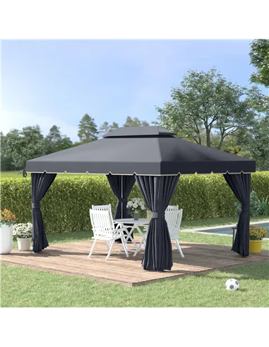 Outsunny 3 x 4m Aluminium Garden Gazebo, Marquee Canopy Shelter Pavilion Party Tent with Nets and Curtains for Garden and Deck, 