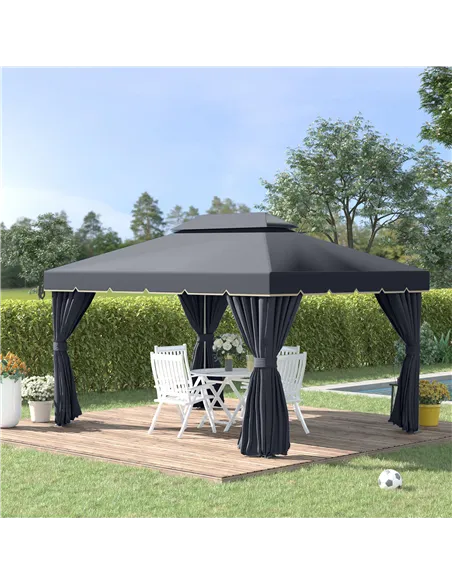 Outsunny 3 x 4m Aluminium Garden Gazebo, Marquee Canopy Shelter Pavilion Party Tent with Nets and Curtains for Garden and Deck, 