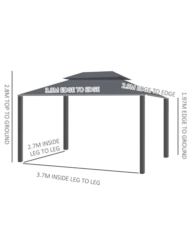 Outsunny 3 x 4m Aluminium Garden Gazebo, Marquee Canopy Shelter Pavilion Party Tent with Nets and Curtains for Garden and Deck, 