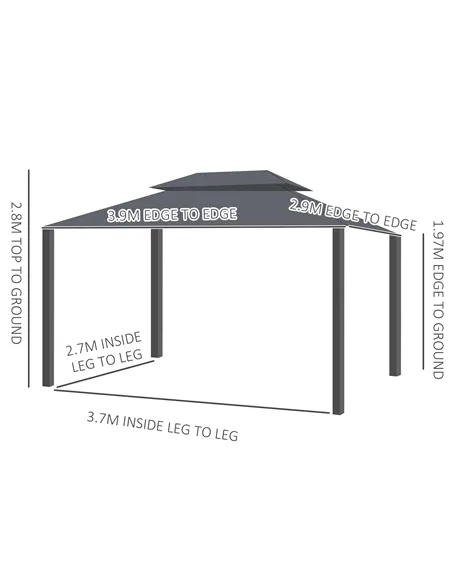 Outsunny 3 x 4m Aluminium Garden Gazebo, Marquee Canopy Shelter Pavilion Party Tent with Nets and Curtains for Garden and Deck, 