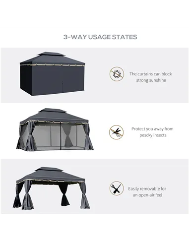 Outsunny 3 x 4m Aluminium Garden Gazebo, Marquee Canopy Shelter Pavilion Party Tent with Nets and Curtains for Garden and Deck, 