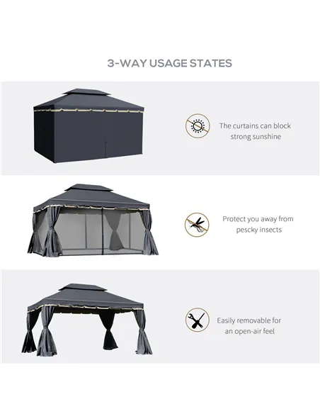 Outsunny 3 x 4m Aluminium Garden Gazebo, Marquee Canopy Shelter Pavilion Party Tent with Nets and Curtains for Garden and Deck, 