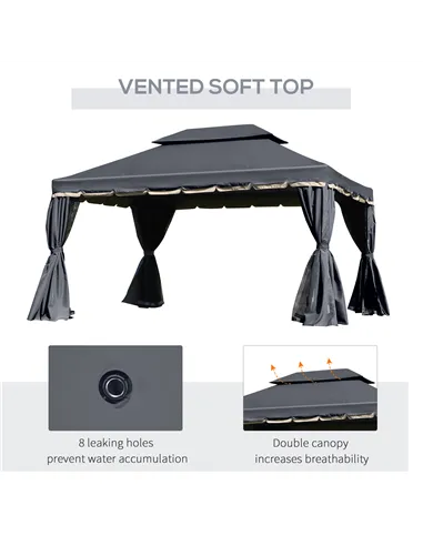 Outsunny 3 x 4m Aluminium Garden Gazebo, Marquee Canopy Shelter Pavilion Party Tent with Nets and Curtains for Garden and Deck, 