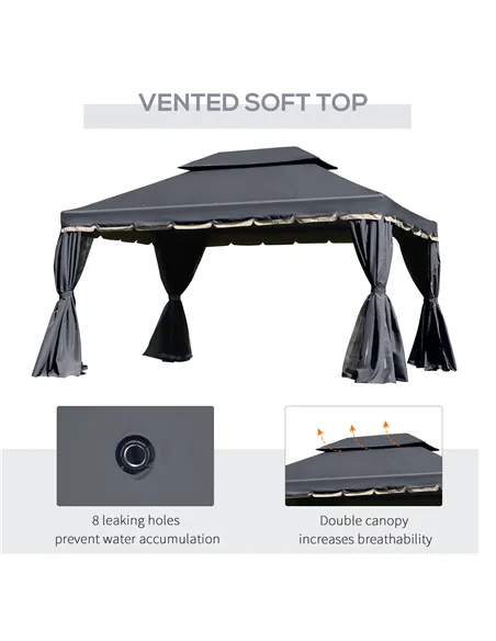 Outsunny 3 x 4m Aluminium Garden Gazebo, Marquee Canopy Shelter Pavilion Party Tent with Nets and Curtains for Garden and Deck, 