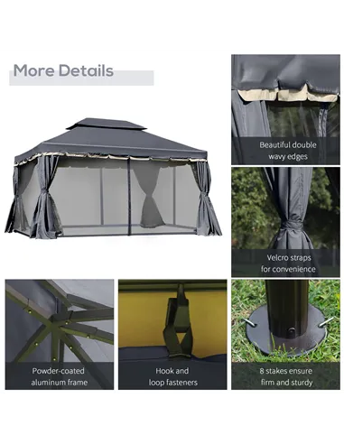 Outsunny 3 x 4m Aluminium Garden Gazebo, Marquee Canopy Shelter Pavilion Party Tent with Nets and Curtains for Garden and Deck, 