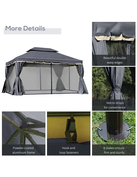 Outsunny 3 x 4m Aluminium Garden Gazebo, Marquee Canopy Shelter Pavilion Party Tent with Nets and Curtains for Garden and Deck, 