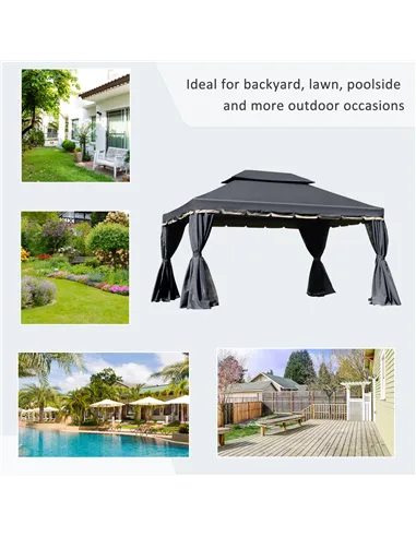 Outsunny 3 x 4m Aluminium Garden Gazebo, Marquee Canopy Shelter Pavilion Party Tent with Nets and Curtains for Garden and Deck, 