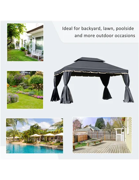 Outsunny 3 x 4m Aluminium Garden Gazebo, Marquee Canopy Shelter Pavilion Party Tent with Nets and Curtains for Garden and Deck, 
