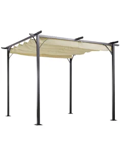 Outsunny 3 x 3(m) Metal Pergola with Retractable Roof, Garden Gazebo Metal Pergola Canopy. Outdoor Sun Shade Shelter for Party B