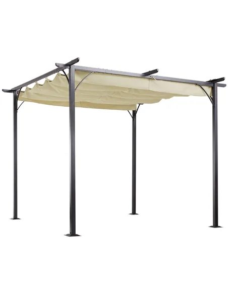 Outsunny 3 x 3(m) Metal Pergola with Retractable Roof, Garden Gazebo Metal Pergola Canopy. Outdoor Sun Shade Shelter for Party B