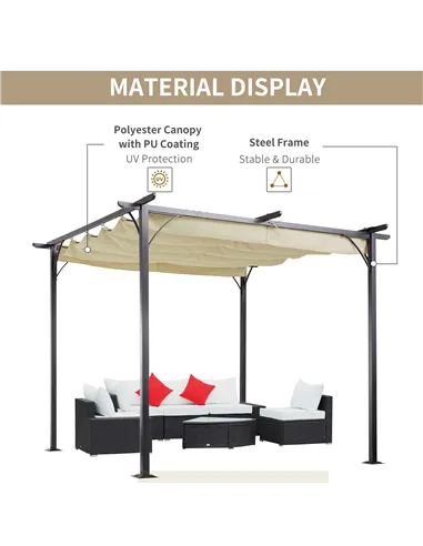 Outsunny 3 x 3(m) Metal Pergola with Retractable Roof, Garden Gazebo Metal Pergola Canopy. Outdoor Sun Shade Shelter for Party B