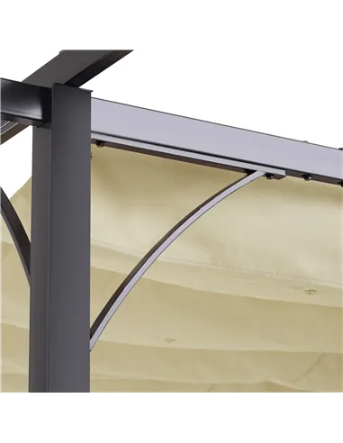 Outsunny 3 x 3(m) Metal Pergola with Retractable Roof, Garden Gazebo Metal Pergola Canopy. Outdoor Sun Shade Shelter for Party B