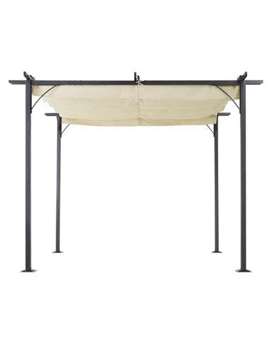 Outsunny 3 x 3(m) Metal Pergola with Retractable Roof, Garden Gazebo Metal Pergola Canopy. Outdoor Sun Shade Shelter for Party B