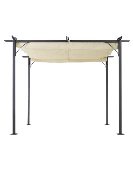 Outsunny 3 x 3(m) Metal Pergola with Retractable Roof, Garden Gazebo Metal Pergola Canopy. Outdoor Sun Shade Shelter for Party B