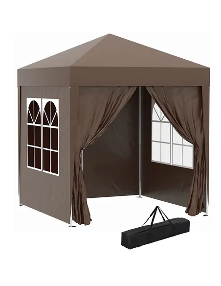 Outsunny 2 x 2 m Garden Pop Up Gazebo, Wedding Party Tent Marquee, Water Resistant Awning Canopy with Sidewalls, Windows, Carry 