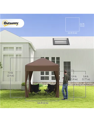 Outsunny 2 x 2 m Garden Pop Up Gazebo, Wedding Party Tent Marquee, Water Resistant Awning Canopy with Sidewalls, Windows, Carry 