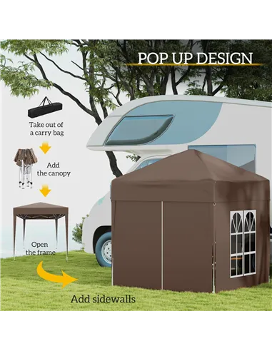 Outsunny 2 x 2 m Garden Pop Up Gazebo, Wedding Party Tent Marquee, Water Resistant Awning Canopy with Sidewalls, Windows, Carry 