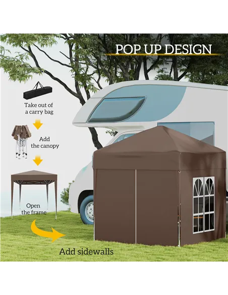 Outsunny 2 x 2 m Garden Pop Up Gazebo, Wedding Party Tent Marquee, Water Resistant Awning Canopy with Sidewalls, Windows, Carry 