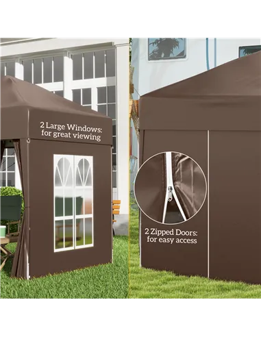 Outsunny 2 x 2 m Garden Pop Up Gazebo, Wedding Party Tent Marquee, Water Resistant Awning Canopy with Sidewalls, Windows, Carry 