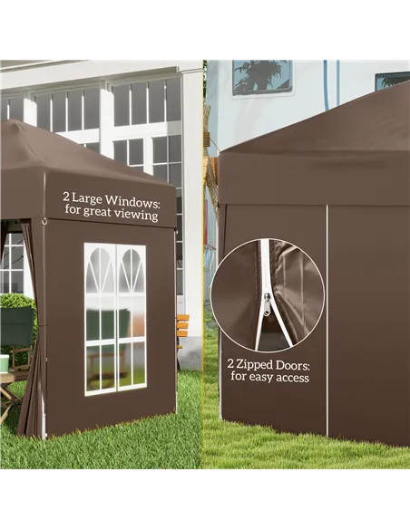 Outsunny 2 x 2 m Garden Pop Up Gazebo, Wedding Party Tent Marquee, Water Resistant Awning Canopy with Sidewalls, Windows, Carry 