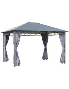 Outsunny 3 x 3.6m Hardtop Gazebo Canopy with Polycarbonate Roof, Permanent Pavilion Garden Gazebo with Curtains for Patio, Deck,