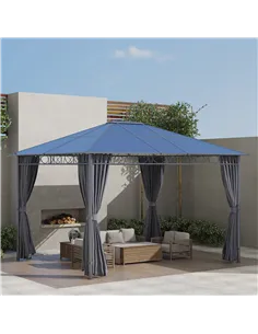 Outsunny 3 x 3.6m Hardtop Gazebo Canopy with Polycarbonate Roof, Permanent Pavilion Garden Gazebo with Curtains for Patio, Deck, 2