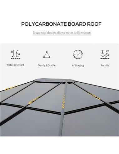 Outsunny 3 x 3.6m Hardtop Gazebo Canopy with Polycarbonate Roof, Permanent Pavilion Garden Gazebo with Curtains for Patio, Deck,
