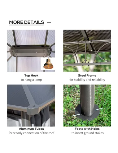 Outsunny 3 x 3.6m Hardtop Gazebo Canopy with Polycarbonate Roof, Permanent Pavilion Garden Gazebo with Curtains for Patio, Deck,