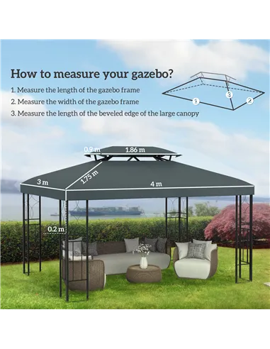 Outsunny Gazebo Roof Replacement, for 3 x 4m Frames - Grey