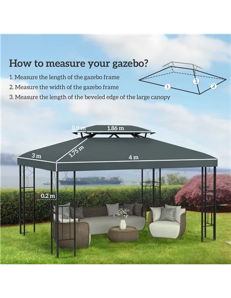 Outsunny Gazebo Roof Replacement, for 3 x 4m Frames - Grey