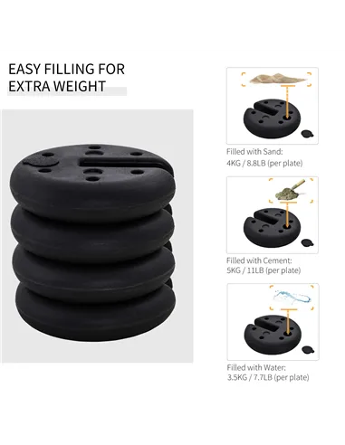Outsunny Pop up Canopy Weight Set of 4, Heavy Duty Sand Fillable Tent Leg Weights for Marquee Party Tent Canopy, Total 20kg