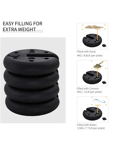 Outsunny Pop up Canopy Weight Set of 4, Heavy Duty Sand Fillable Tent Leg Weights for Marquee Party Tent Canopy, Total 20kg