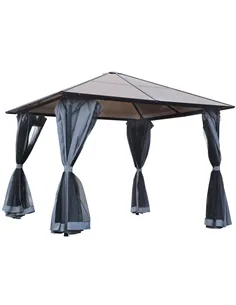 Outsunny 3m x 3m Hardtop Metal Frame Mesh Draped Gazebo Black