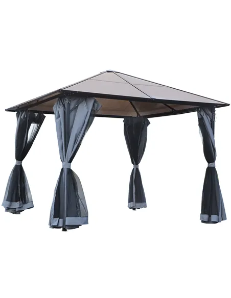 Outsunny 3m x 3m Hardtop Metal Frame Mesh Draped Gazebo Black