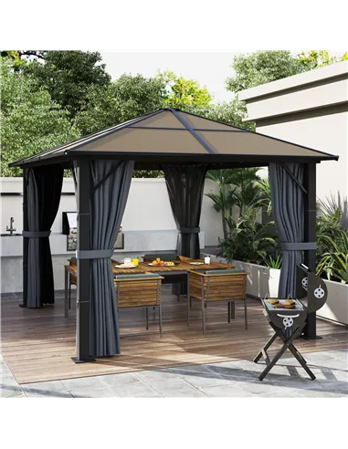Outsunny 3m x 3m Hardtop Metal Frame Mesh Draped Gazebo Black