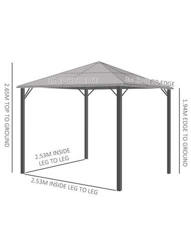 Outsunny 3m x 3m Hardtop Metal Frame Mesh Draped Gazebo Black