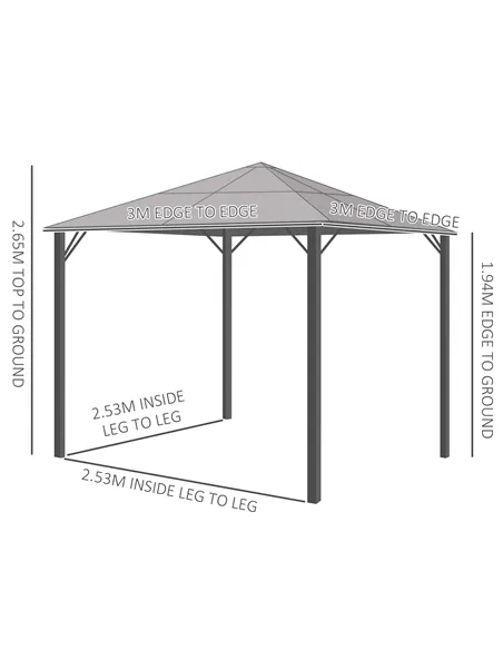 Outsunny 3m x 3m Hardtop Metal Frame Mesh Draped Gazebo Black