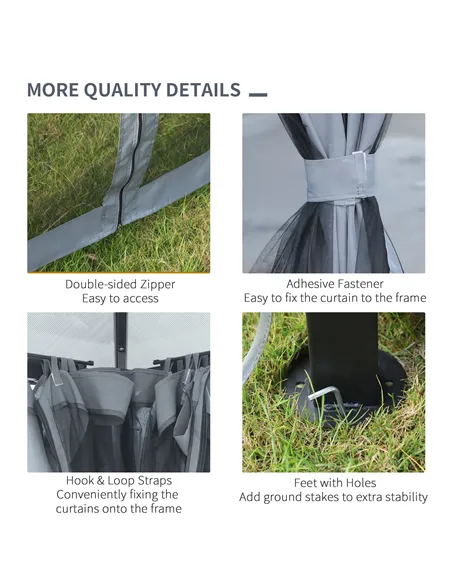 Outsunny 3m x 3m Hardtop Metal Frame Mesh Draped Gazebo Black