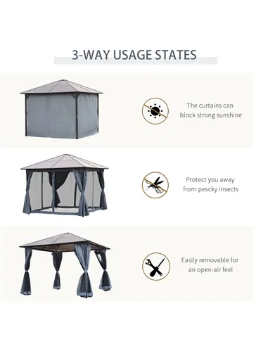 Outsunny 3m x 3m Hardtop Metal Frame Mesh Draped Gazebo Black