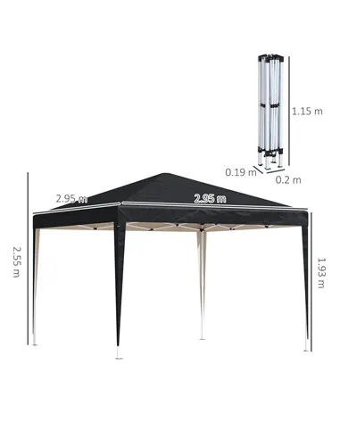 Outsunny 3 x 3M Garden Pop Up Gazebo Height Adjustable Marquee Party Tent Wedding Canopy with Carrying Bag, Black