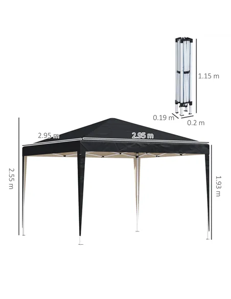 Outsunny 3 x 3M Garden Pop Up Gazebo Height Adjustable Marquee Party Tent Wedding Canopy with Carrying Bag, Black