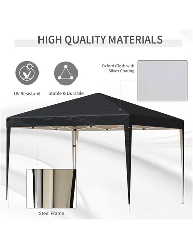 Outsunny 3 x 3M Garden Pop Up Gazebo Height Adjustable Marquee Party Tent Wedding Canopy with Carrying Bag, Black