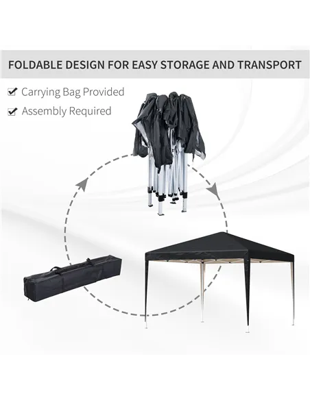 Outsunny 3 x 3M Garden Pop Up Gazebo Height Adjustable Marquee Party Tent Wedding Canopy with Carrying Bag, Black
