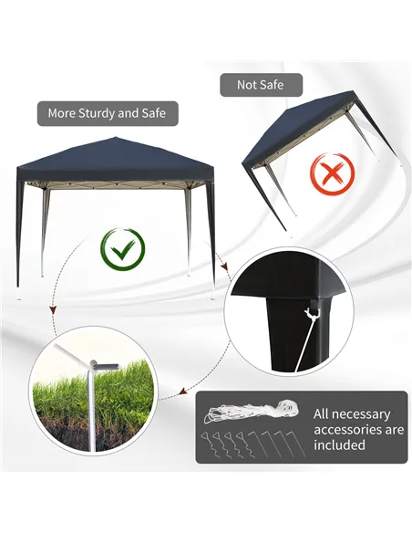 Outsunny 3 x 3M Garden Pop Up Gazebo Height Adjustable Marquee Party Tent Wedding Canopy with Carrying Bag, Black