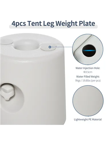 Outsunny 4 Pack 36 kg Gazebo Weights, Canopy Tent Weights with Rapid Clip, Gazebo Leg Weights Fill with Sand or Water, White