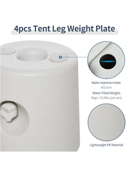 Outsunny 4 Pack 36 kg Gazebo Weights, Canopy Tent Weights with Rapid Clip, Gazebo Leg Weights Fill with Sand or Water, White