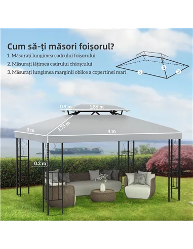 Outsunny Gazebo Roof Replacement, for 3 x 4m Frames - Light Grey