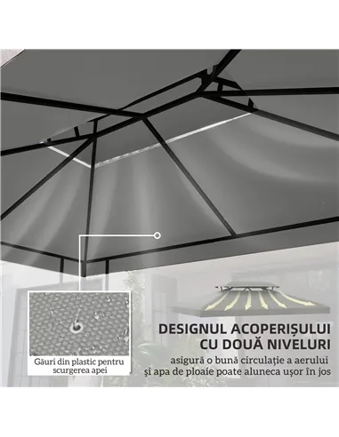Outsunny Gazebo Roof Replacement, for 3 x 4m Frames - Light Grey